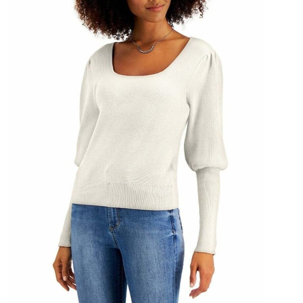 Willow Drive Womens Small Whisper White Puff Sleeve Sweater NWT J32